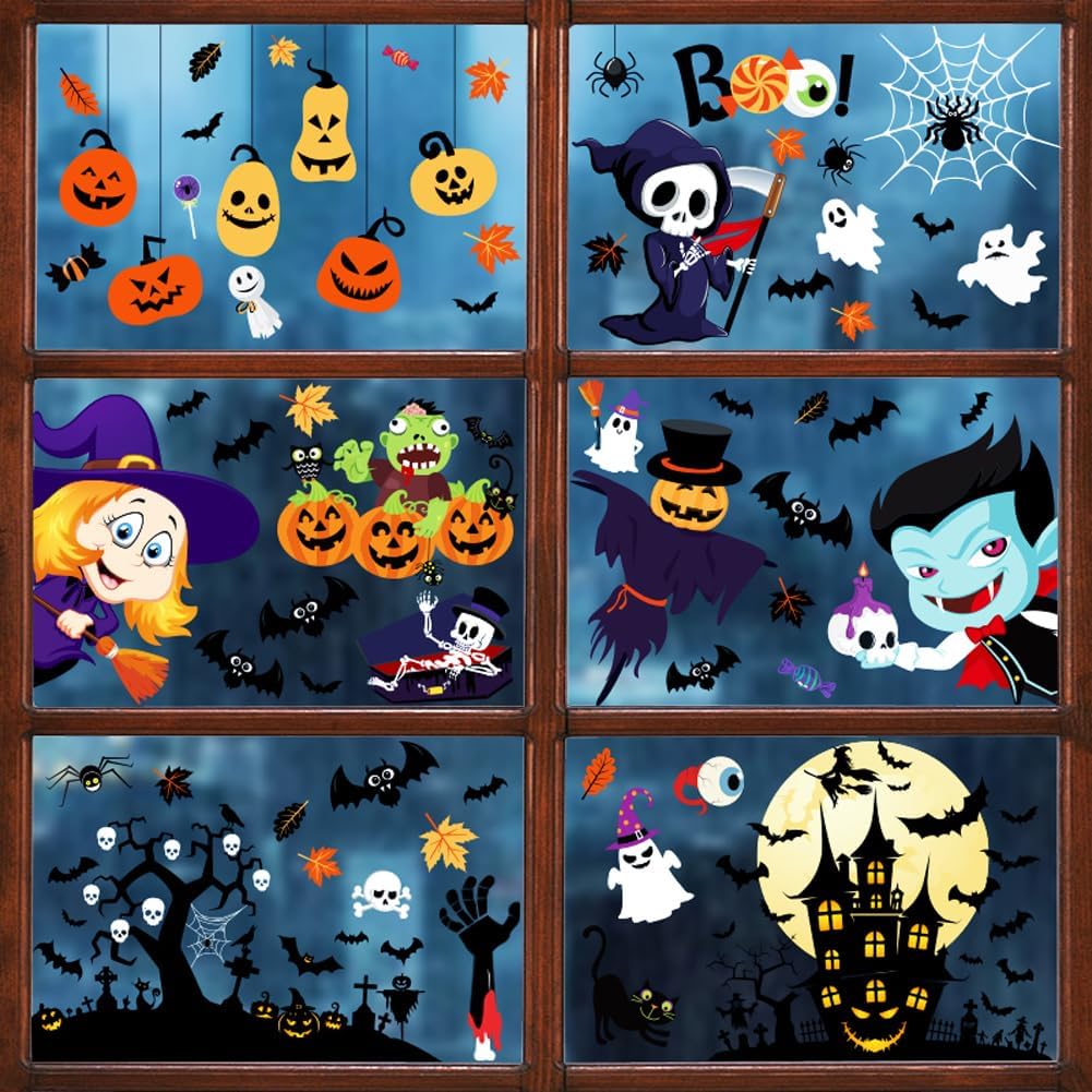Halloween Window Clings Decorations,9 Sheets Reusable Static Cute Decals Stickers for Home Office Glass Window Door Wall Holiday Party Indoor Outdoor Decor