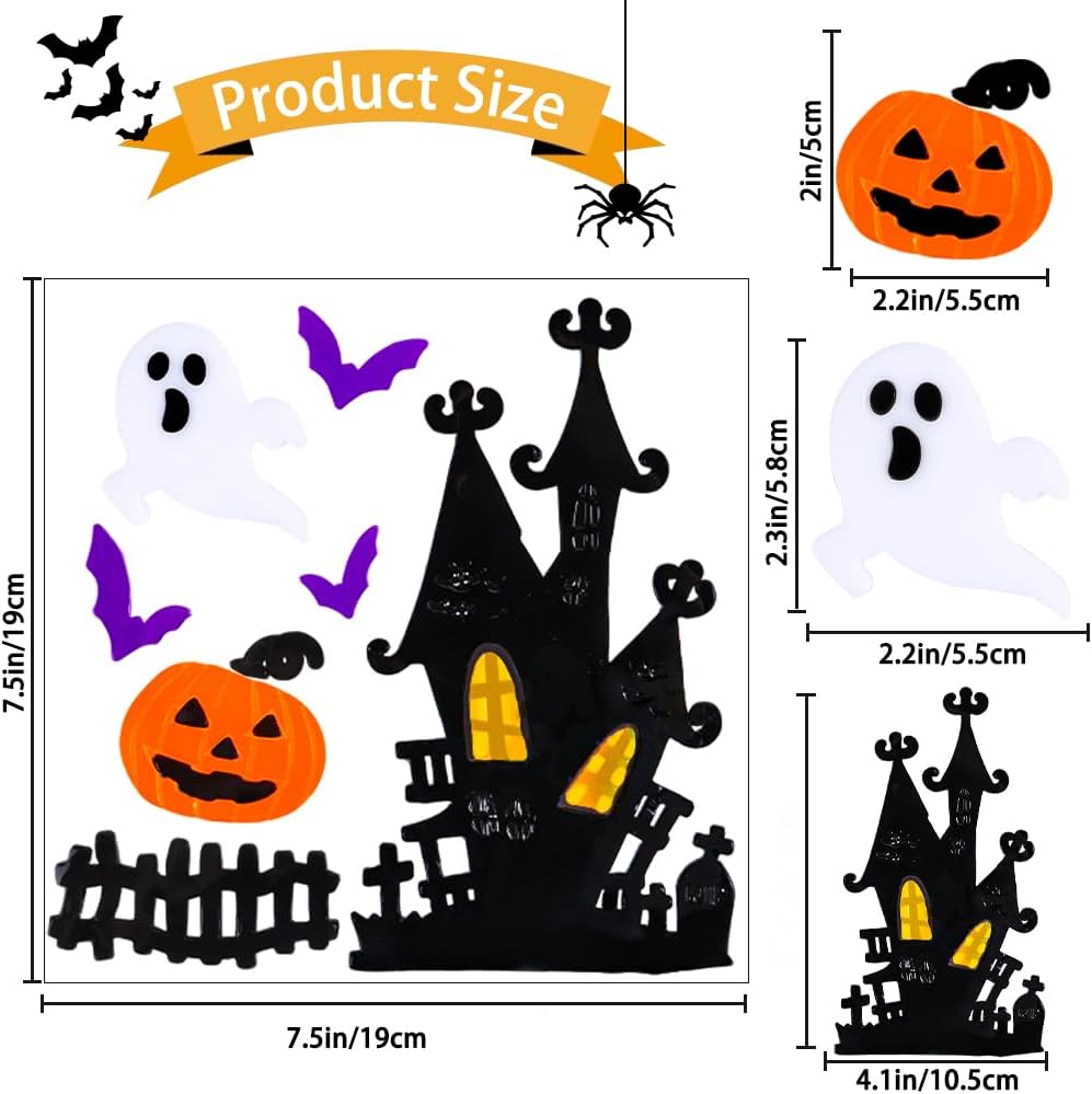 6 Pcs Halloween Gel Window Clings – Pumpkins, Ghosts, Bats & Spiders Party Decorations
