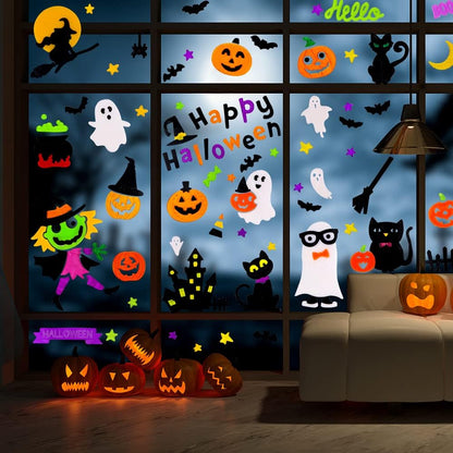 6 Sheets Halloween Gel Window Clings – Pumpkin, Ghost & Witch Stickers for Window Decor