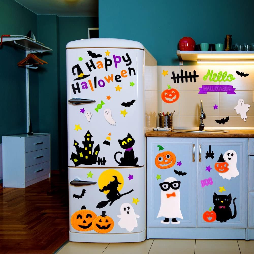 6 Sheets Halloween Gel Window Clings – Pumpkin, Ghost & Witch Stickers for Window Decor