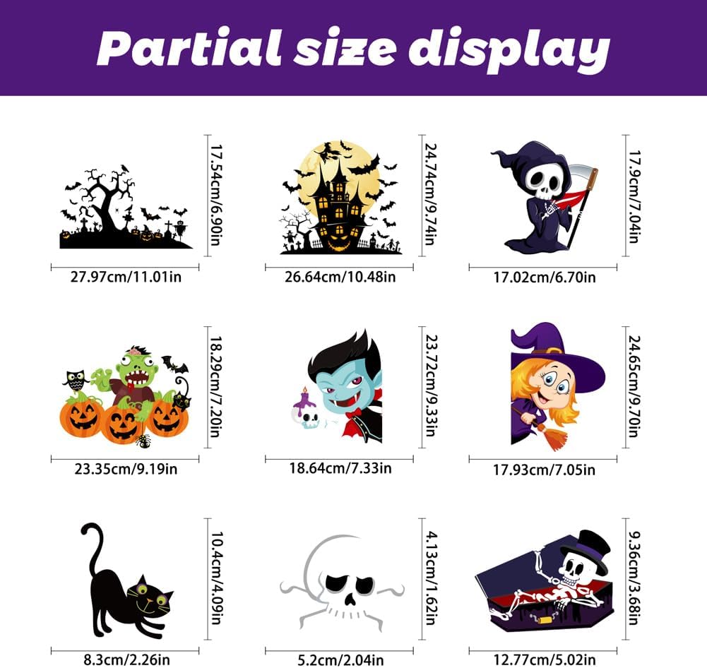 Halloween Window Clings Decorations,9 Sheets Reusable Static Cute Decals Stickers for Home Office Glass Window Door Wall Holiday Party Indoor Outdoor Decor