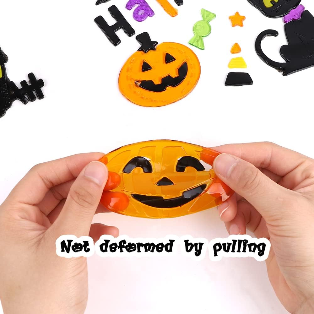 6 Sheets Halloween Gel Window Clings – Pumpkin, Ghost & Witch Stickers for Window Decor
