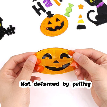 6 Sheets Halloween Gel Window Clings – Pumpkin, Ghost & Witch Stickers for Window Decor