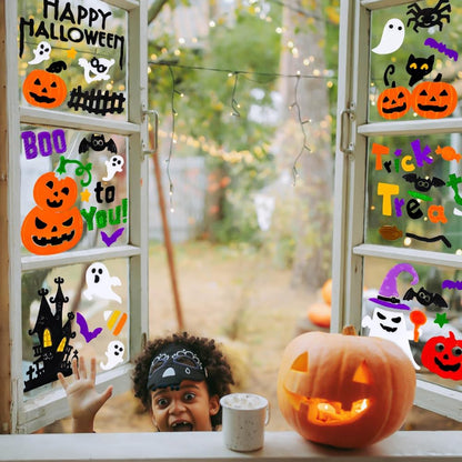 6 Pcs Halloween Gel Window Clings – Pumpkins, Ghosts, Bats & Spiders Party Decorations