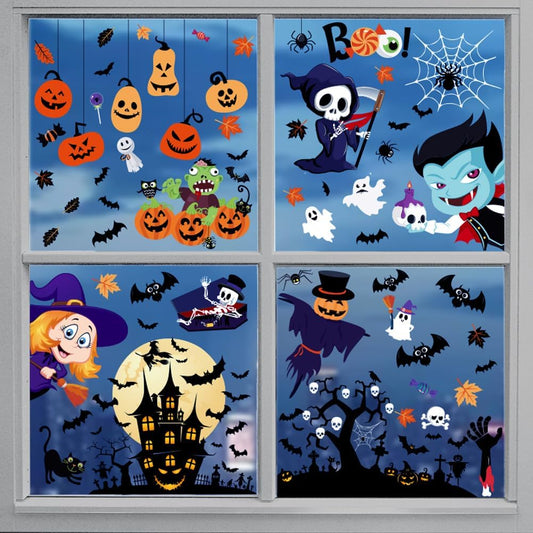 Halloween Window Clings Decorations,9 Sheets Reusable Static Cute Decals Stickers for Home Office Glass Window Door Wall Holiday Party Indoor Outdoor Decor