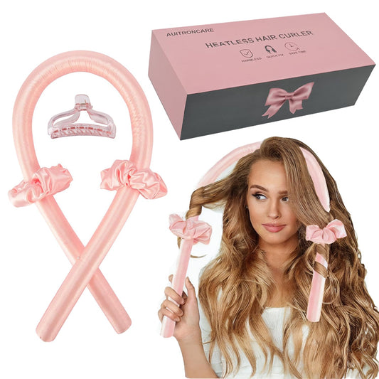 Heatless Curling Set,Silk Curls Rod Headband,No Heat Rollers to Sleep in Overnight,Satin Hair Curlers for Long and Medium Hair(Pink)