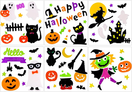 6 Sheets Halloween Gel Window Clings – Pumpkin, Ghost & Witch Stickers for Window Decor