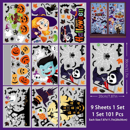 Halloween Window Clings Decorations,9 Sheets Reusable Static Cute Decals Stickers for Home Office Glass Window Door Wall Holiday Party Indoor Outdoor Decor